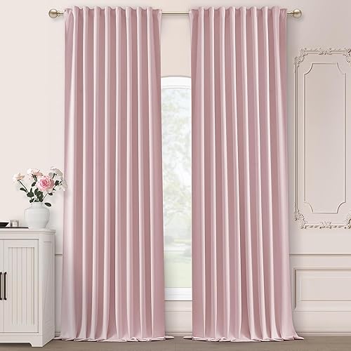 Miniatura 16 de SHINELAND Cortinas opacas de 102 pulgadas para sala de estar, cortinas opacas con pestaña trasera de 102 pulgadas de largo para dormitorio, Crema