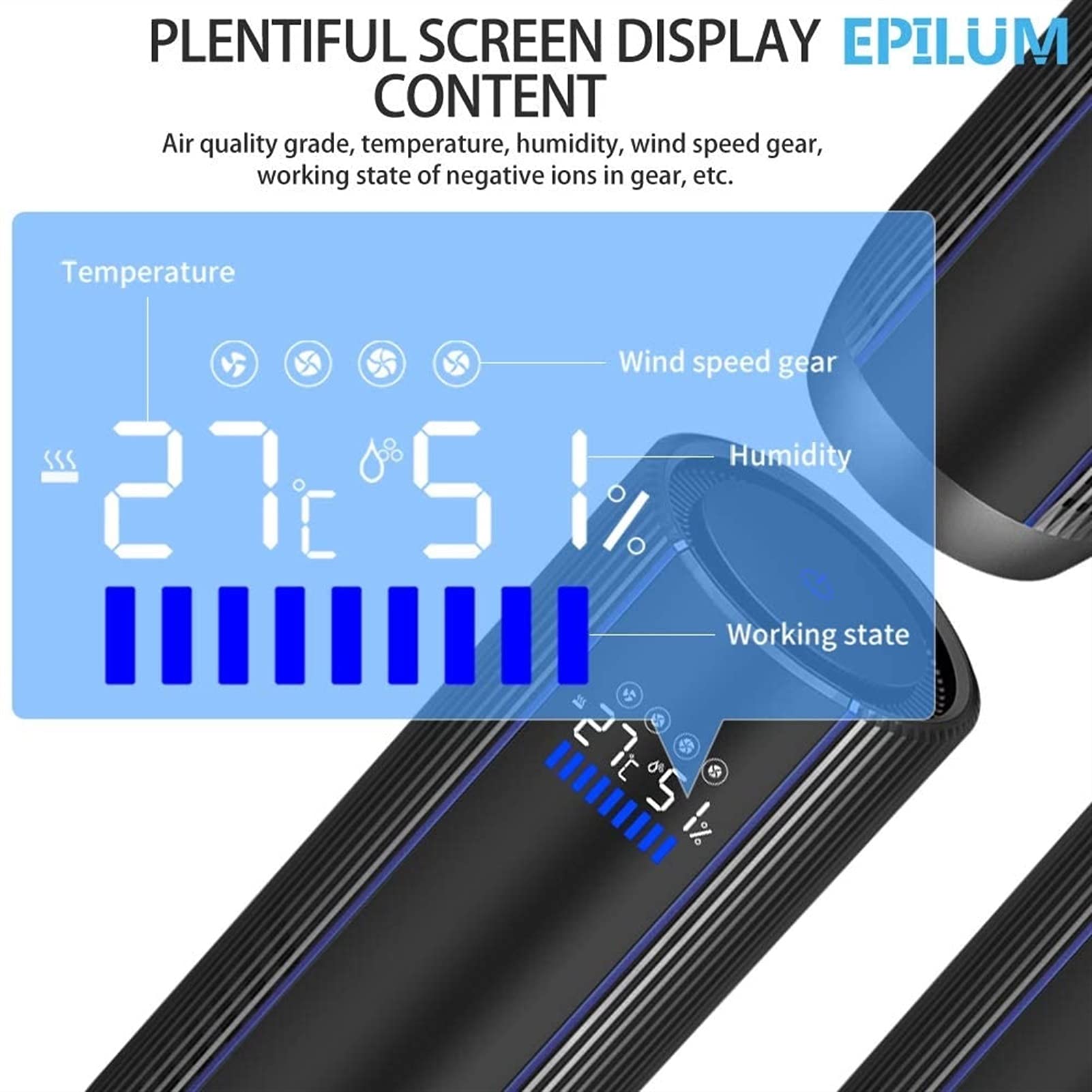 Purificador de aire para coche, 4 velocidades con pantalla LCD, generador negativo ionizador para coche, habitación pequeña, elimina el humo, polvo, alergias, gérmenes PM2.5