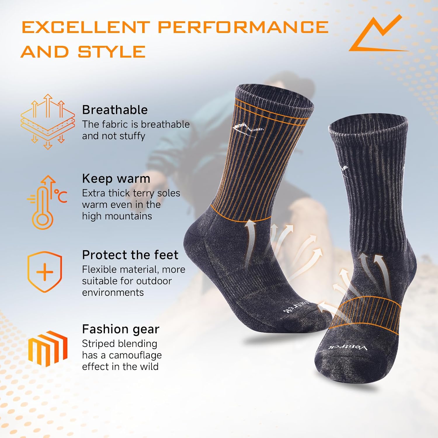 Sport Socks Cushioned Athletic Socks for Men & Women, 3-Pair Pack for Running, Hiking, Basketball & Work​ (Sand-washed Vintage)