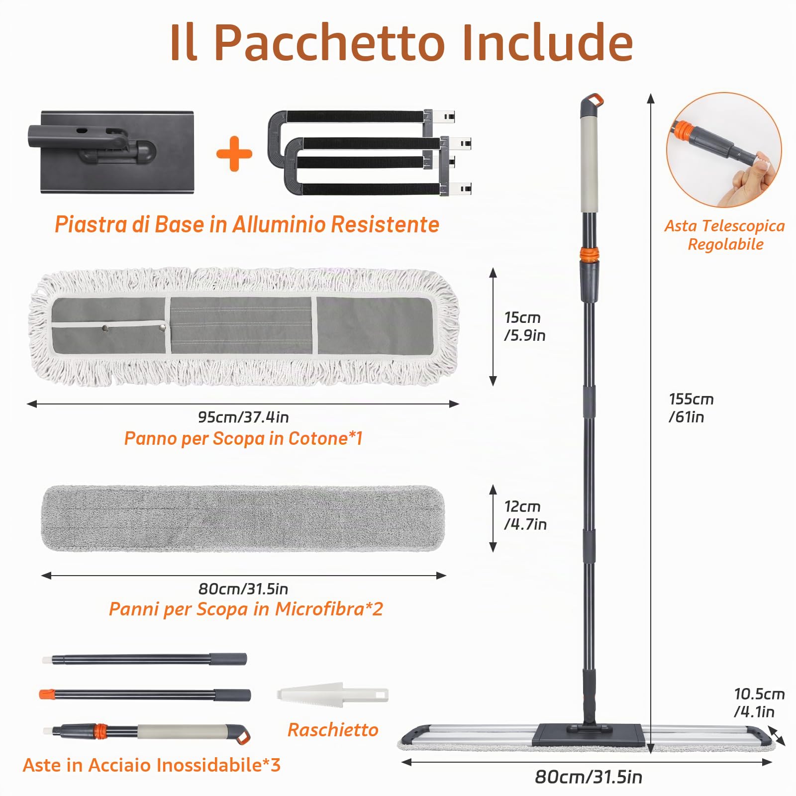 Mocio industriale resistente, grande mocio piano commerciale largo 90cm