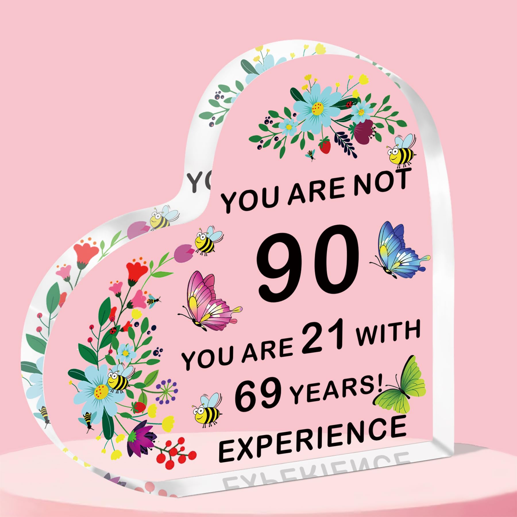 QMVMV 90th Birthday Acrylic Plaque 90th Birthday Gifts for Women Keepsake Unusual 90th Birthday Gifts for Her Special 90th Birthday Gifts for Mum Friend 90th Birthday Ideas for Sister