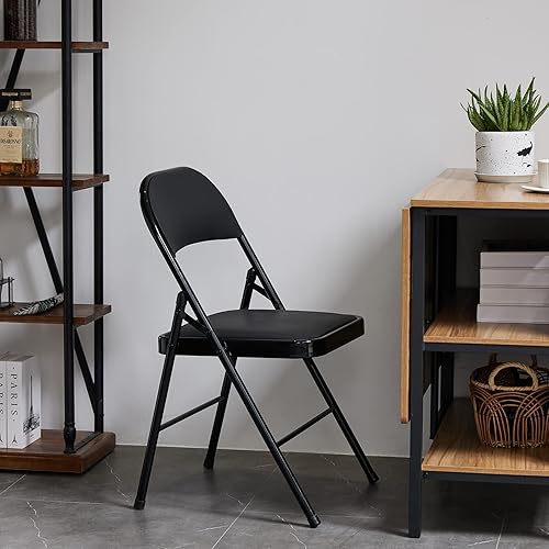 Miniatura 4 de Paquete de 4 sillas plegables con asientos y respaldo acolchados, sillas plegables de plástico con marco de acero y cojín, juego de 4 sillas