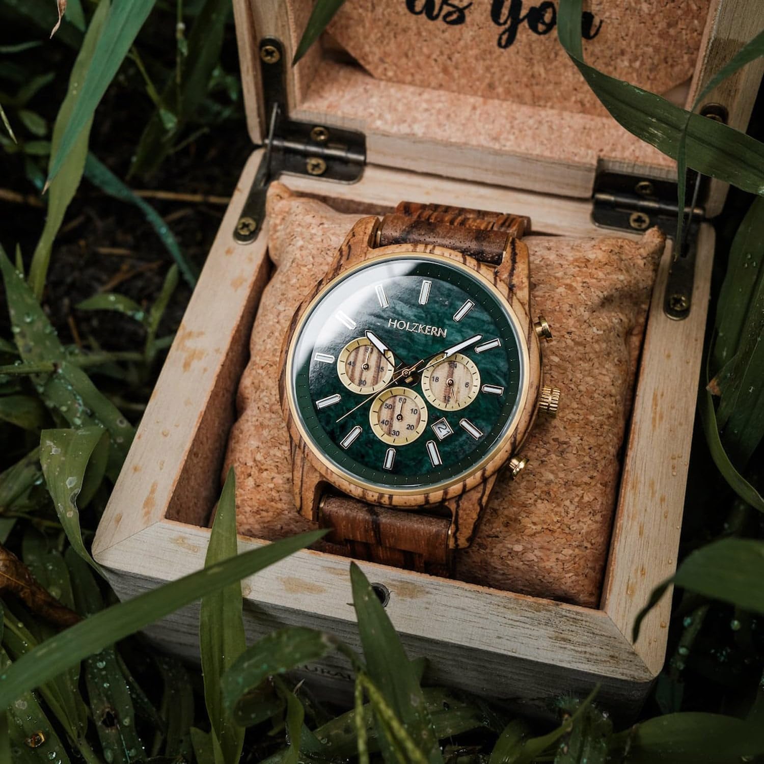 HOLZKERN Herrenuhr Chronograph Blätterdach Zebrano/Marmor 9010631016371