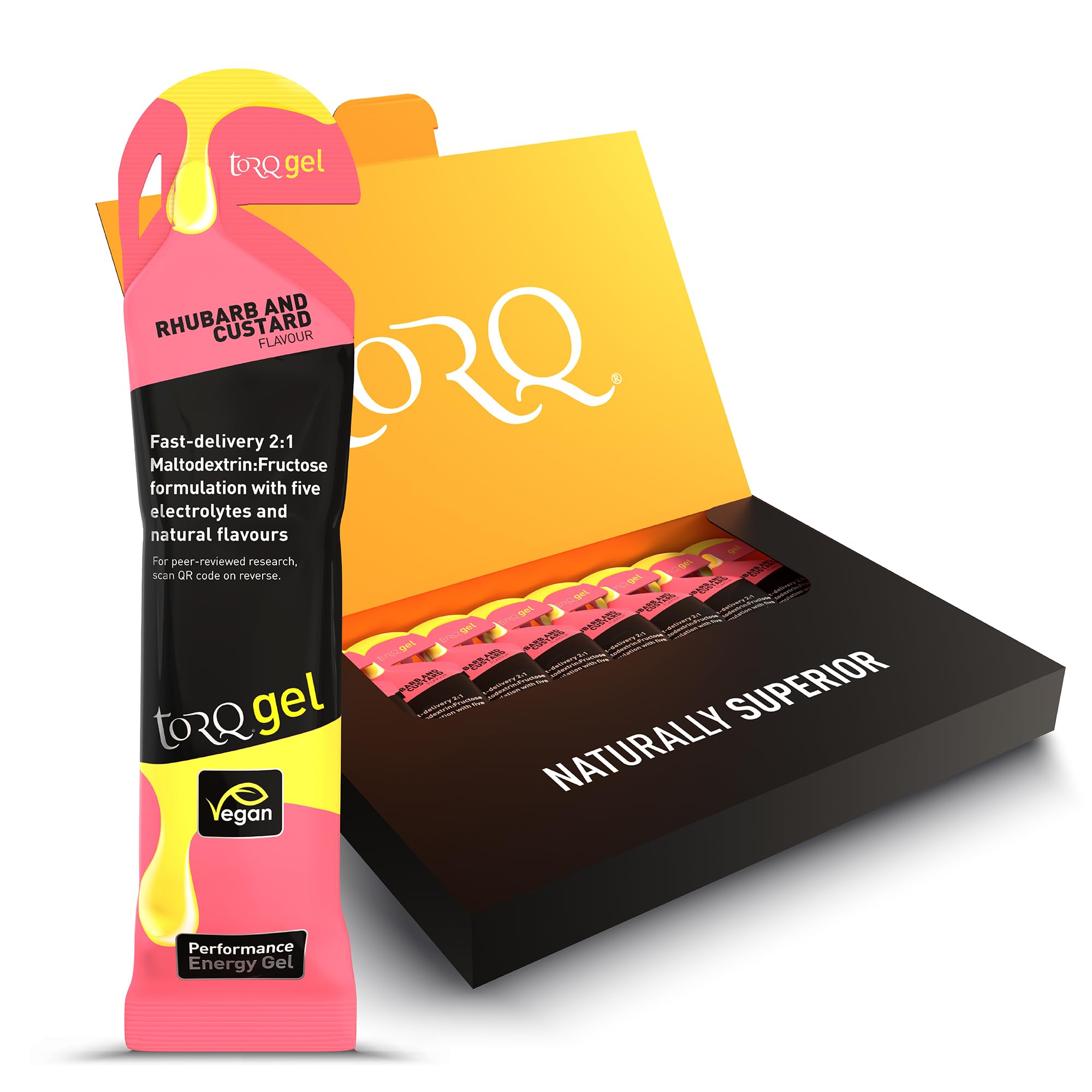 TORQ Running Gels with Electrolytes - 2:1 Maltodextrin: Fructose for Endurance Sports & Optimal Performance | Energy Gels for Running, Cycling & Marathons - 30g Carbs Per Gel | Rhubarb & Custard 8