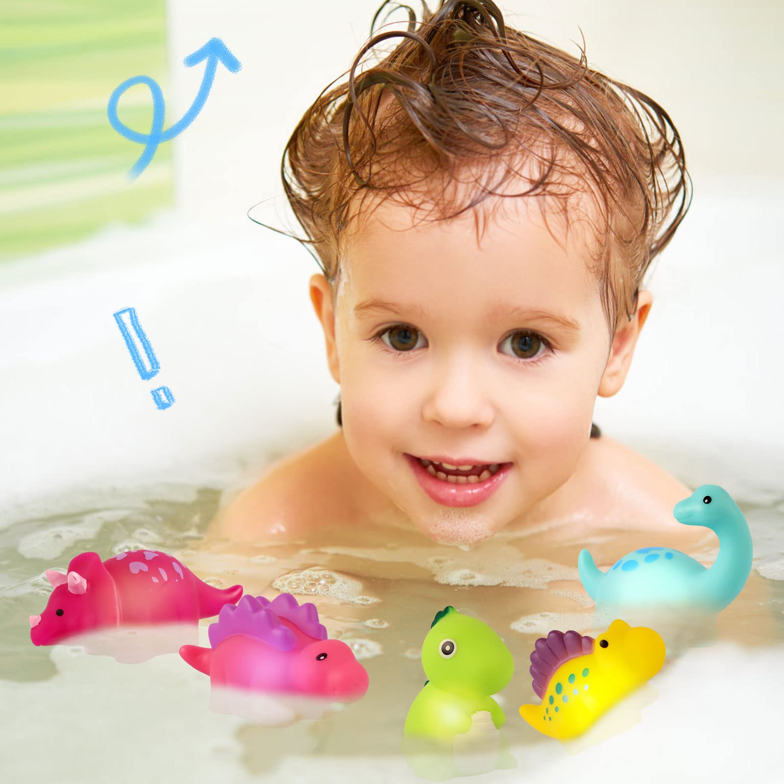6 Stuks LED-Dinosaurus Drijvend Badspeelgoed voor Baby's en Kinderen - Waterspeelgoed en Babycadeau