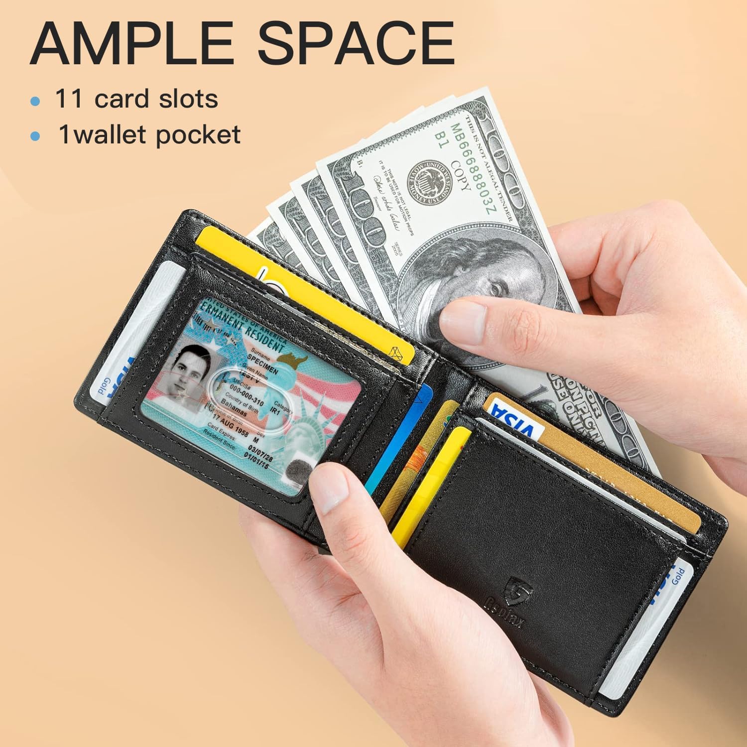 GSOIAX Mens Slim Wallet for Men Minimalist Genuine Leather Carbon Fiber Rfid Blocking Bifold Credit Card Holder With Gift Box (Black) - Image 4