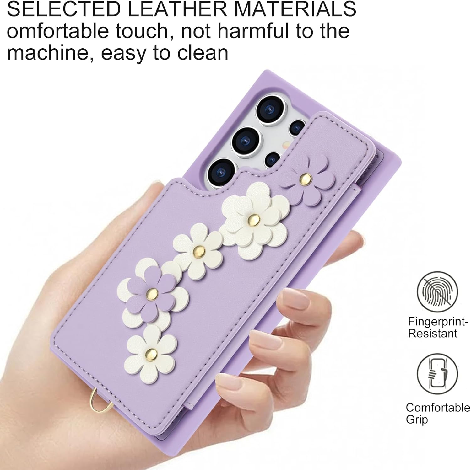 Asuwish Phone Case for Samsung Galaxy S25 Ultra 5G Wallet Cover with Tempered Glass Screen Protector Credit Card Holder Slot Crossbody Strap Stand Flower Cell S25Ultra 25S S 25 25Ultra Women Purple