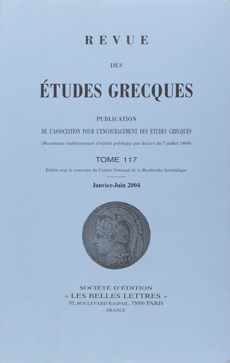 Revue des Études Grecques. Tome XI. N°41. Janvier-Mars 1898. main image 0