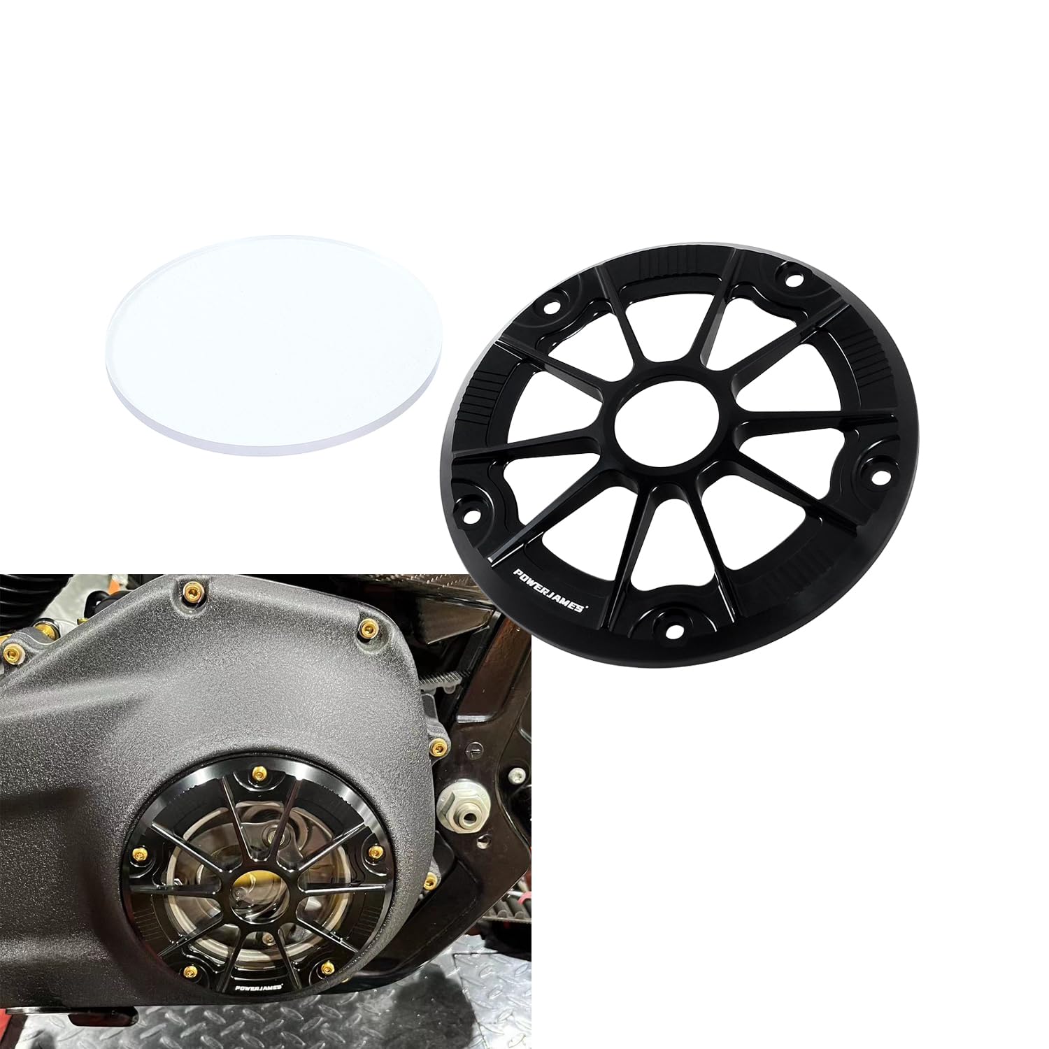 POWER JAMES Black Aluminum Visible Primary Cover Clutch Derby