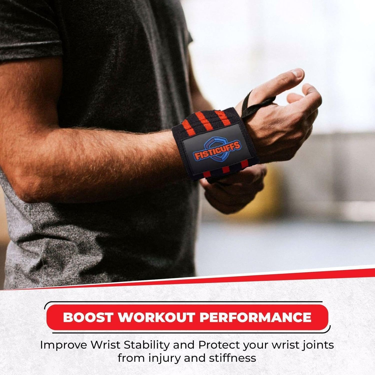 Fisticuffs Fistifuffs wrist straps-strap wrist supports best for gym workouts & training heavy duty power wraps strong powerlifting & bodybuilding hand protector bands(Normal strangth), Red & Black