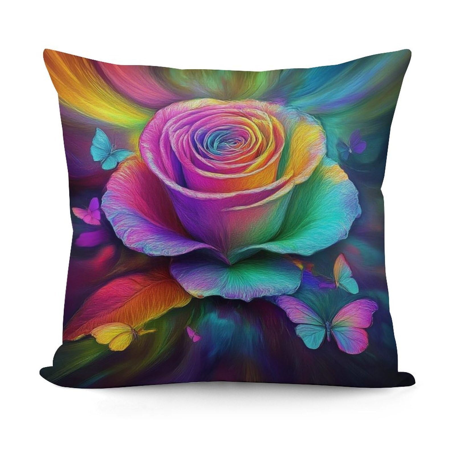Smazdfxx Picture(655) Throw Pillow Covers With Smooth Zipper Modern Home Decor For Sofa,Couch, Living Room Trippy Tie Dye Rose Colorful Art