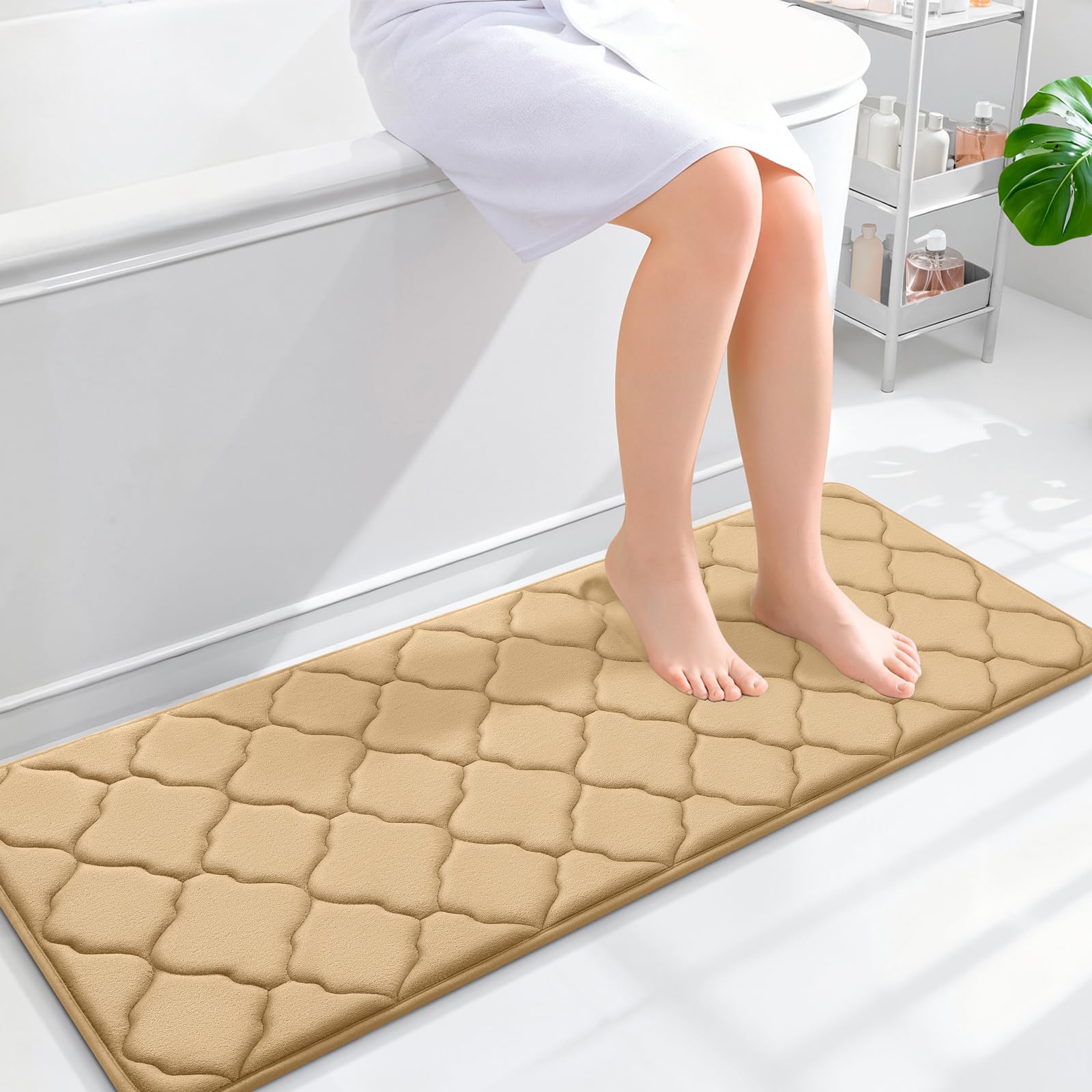 OLANLY Memory Foam Bath Mat Rug 47x17, Ultra Soft and Absorbent Bathroom Rugs, Non-Slip, Comfortable, Machine Washable Bath Carpet for Bathroom Floor,