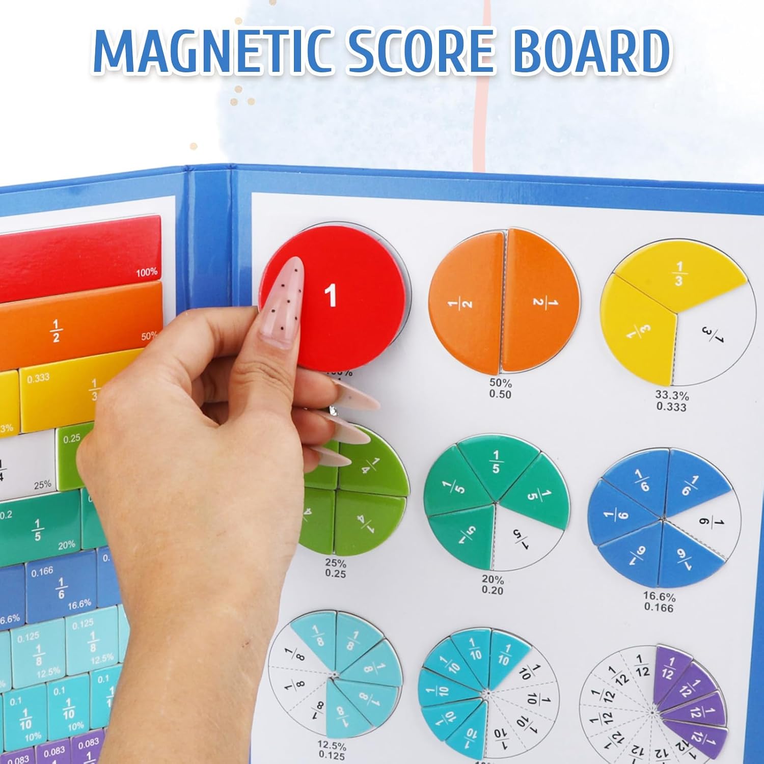 Magnetic Fraction Demonstration Book Educational Puzzle, Magnetic Fraction Tiles & Circles for Kids Math Manipulatives Fractions Tiles Montessori-inspired Score Disk Demonstrator for Elementary School
