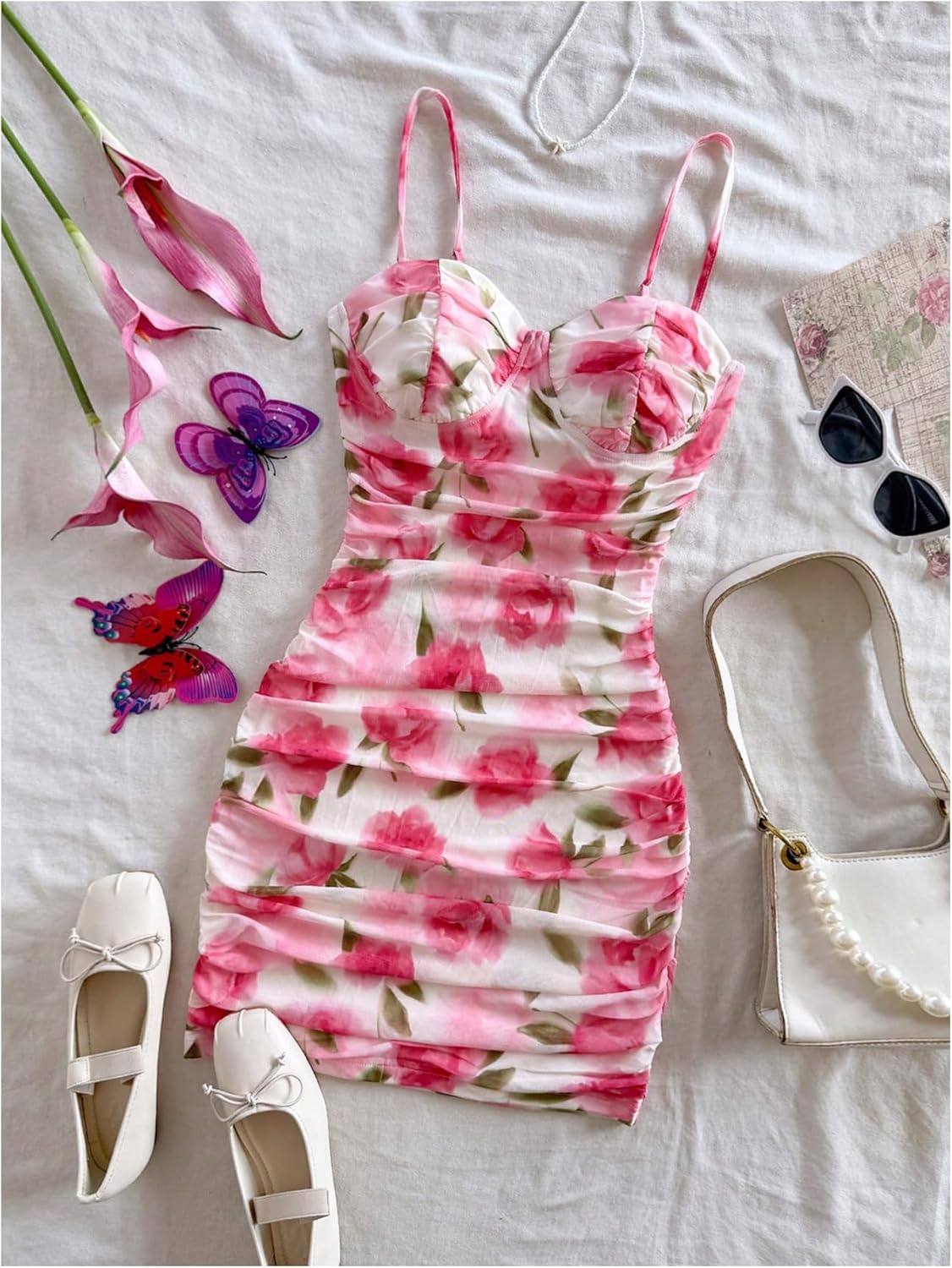 Verdusa Women's Summer Floral Dress Ruched Bodycon Night Out Gradauation Wedding Guest Dresses Going Out Outfits - Image 5