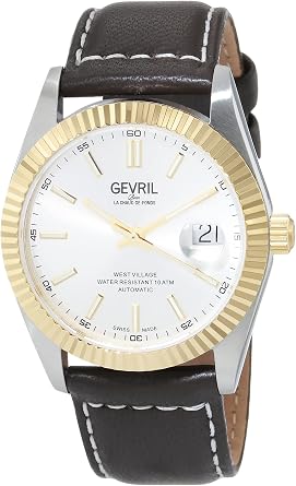 Gevril Mens West Village Automatic Watch, Genuine Italian Leather Strap