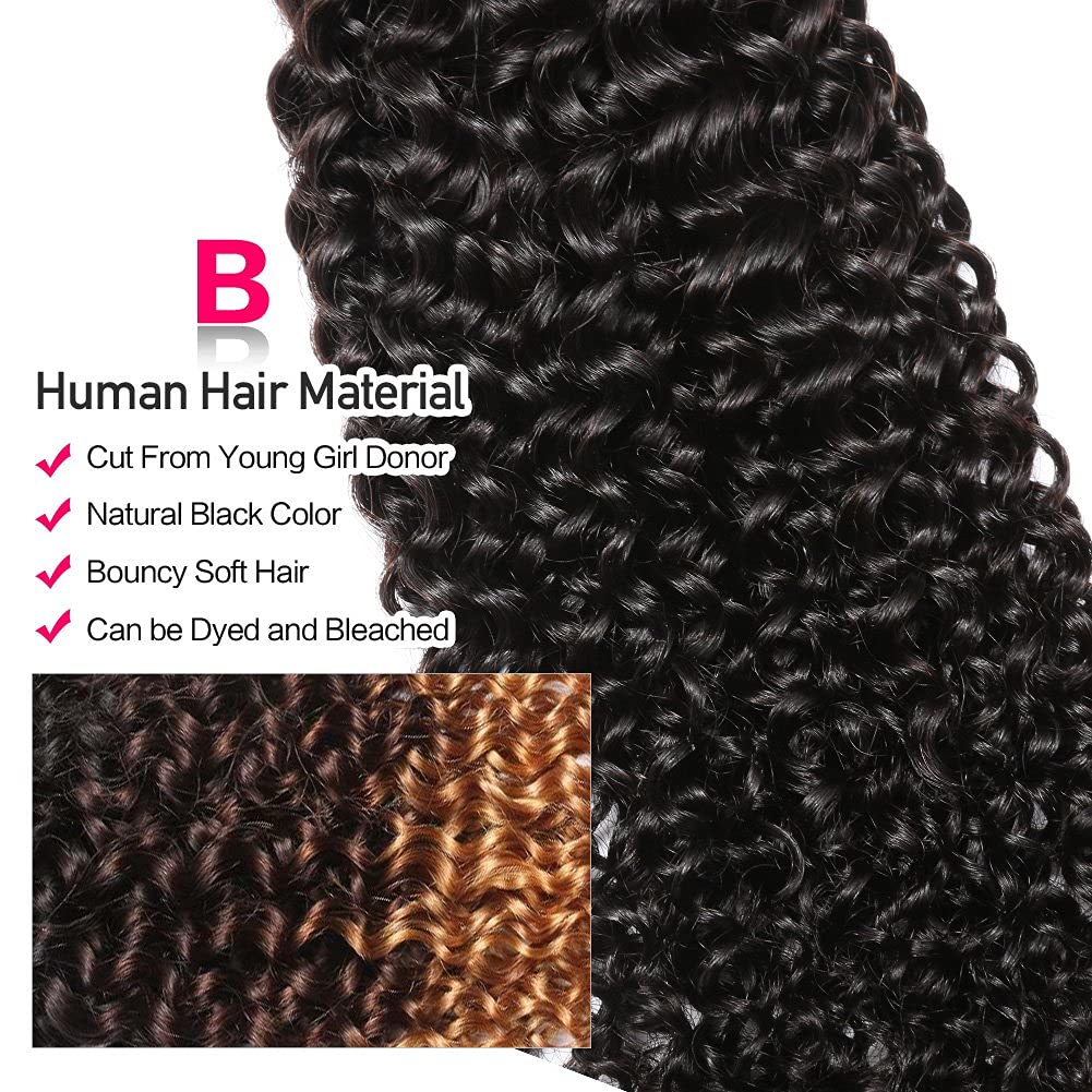 Kinky Curly Human Hair Bundles with Closure Grade 10A Virgin Unprocessed Brazilian Curly Hair 3 Bundles with Closure Free Part(16 18 20 with 14" closure) - Image 4