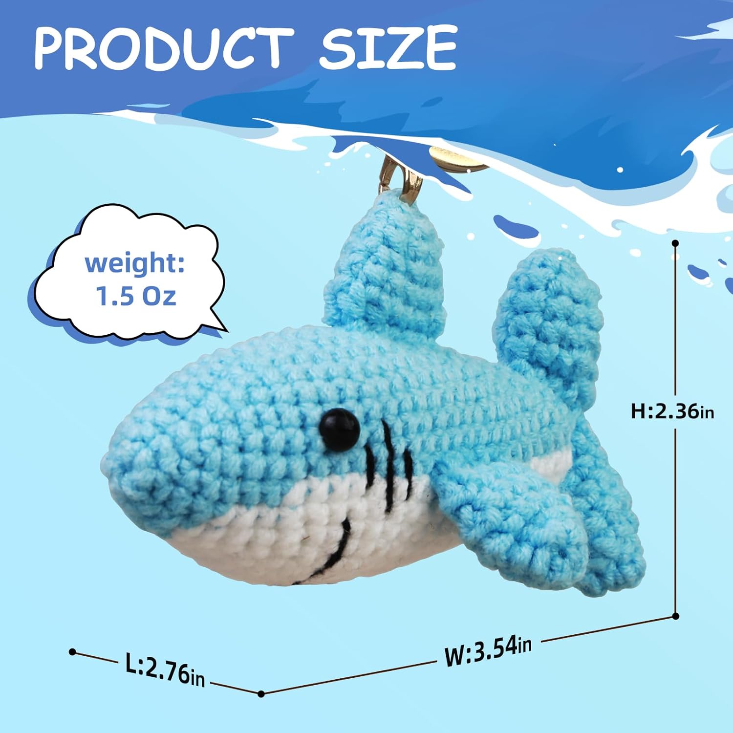 Handmade Crochet Shark Keychain – Yarn Knitted Marine Animal, Car Hanging Ornament & Bag Accessory - Image 4