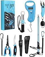 Mossy Oak 6-Piece Fishing Tool Kit: Pliers, Lip Gripper, Hook Remover, Digital Scale, Fillet Knife & Line Snip - Saltwater Resistant Gear