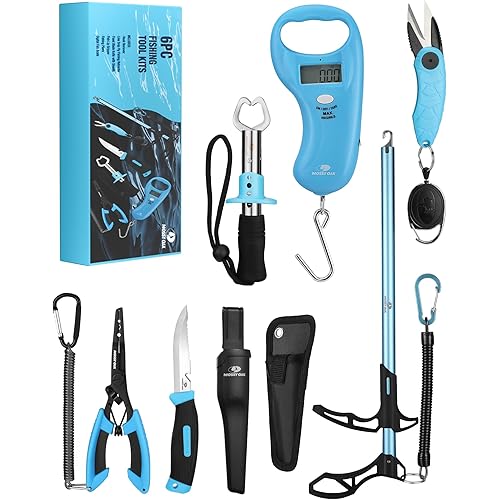 Mossy Oak Fishing Tools Kit- Fishing Plier, Fish Lip Gripper, Multifunctional Fishing Hook Remover with Lanyards Sheath, Saltwater Resistant Fishing Accessories & Equipment, Fishing Gifts for Men