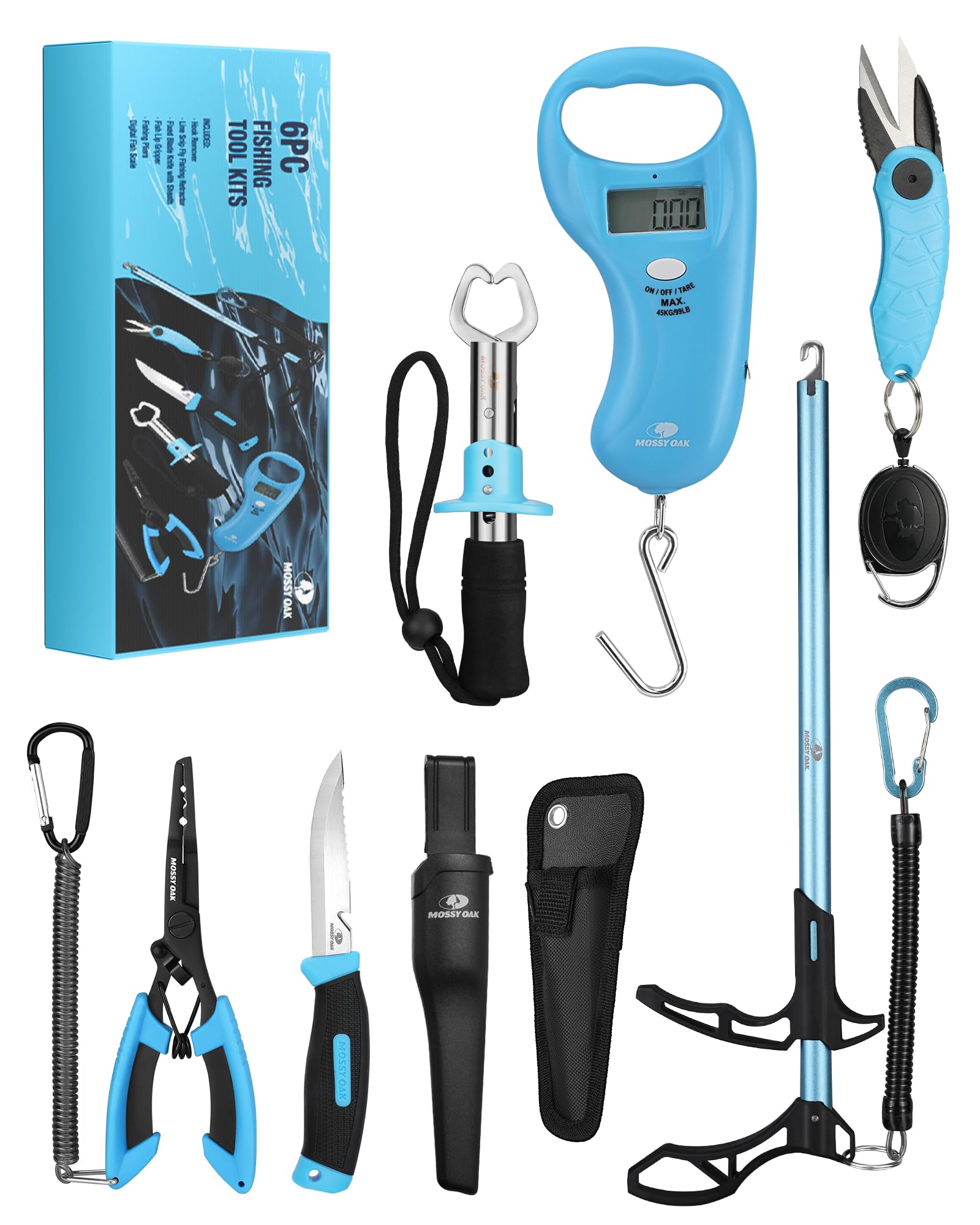 Mossy Oak Fishing Tools Kit- Fishing Plier, Fish Lip Gripper, Multifunctional Fishing Hook Remover with Lanyards Sheath, Saltwater Resistant Fishing Accessories & Equipment, Fishing Gifts for Men