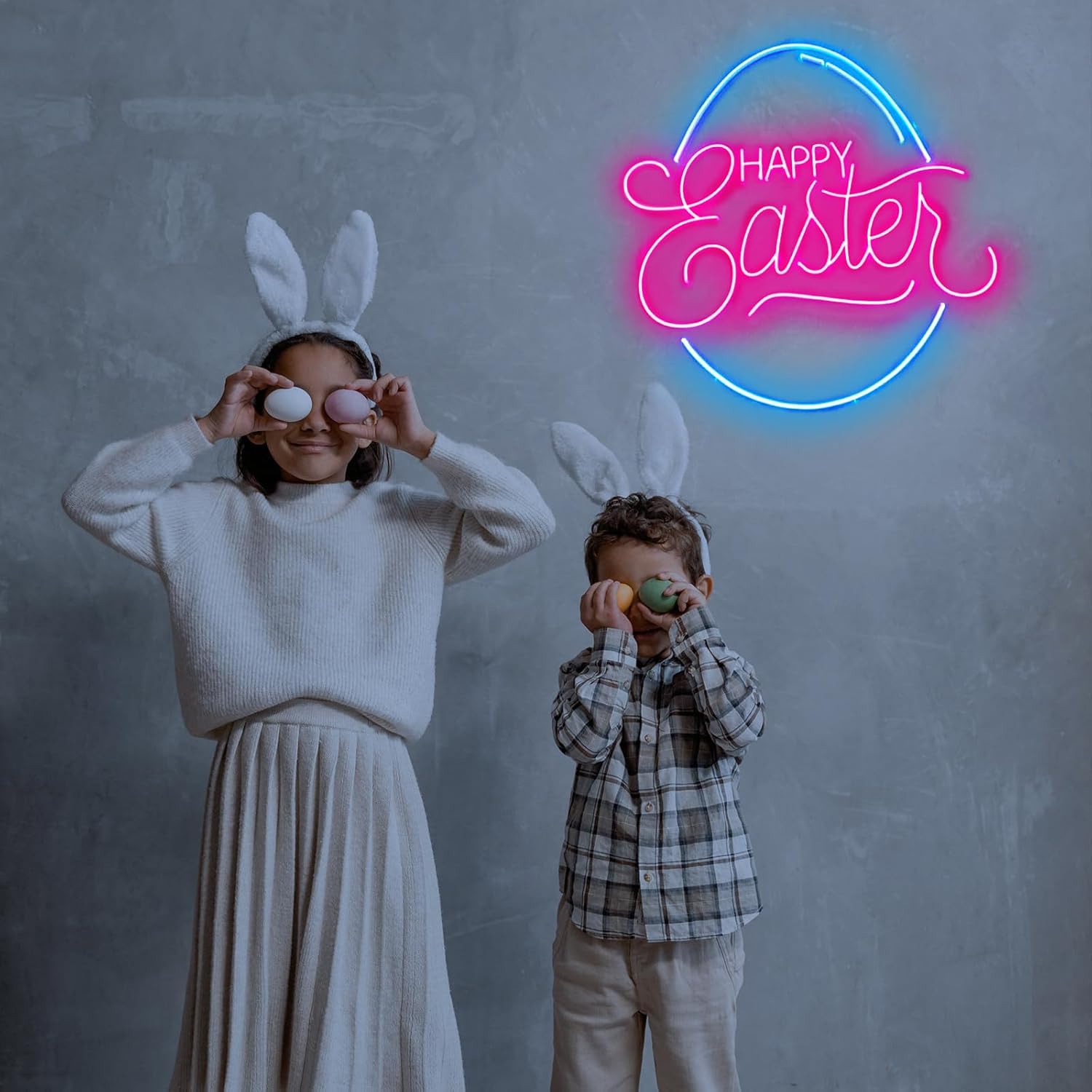 Easter Egg Neon Sign Dimmable 20 inches Led Happy Easter Neon Light Up Signs Wall Decor for Home Party Bedroom Living Room Church Decorations