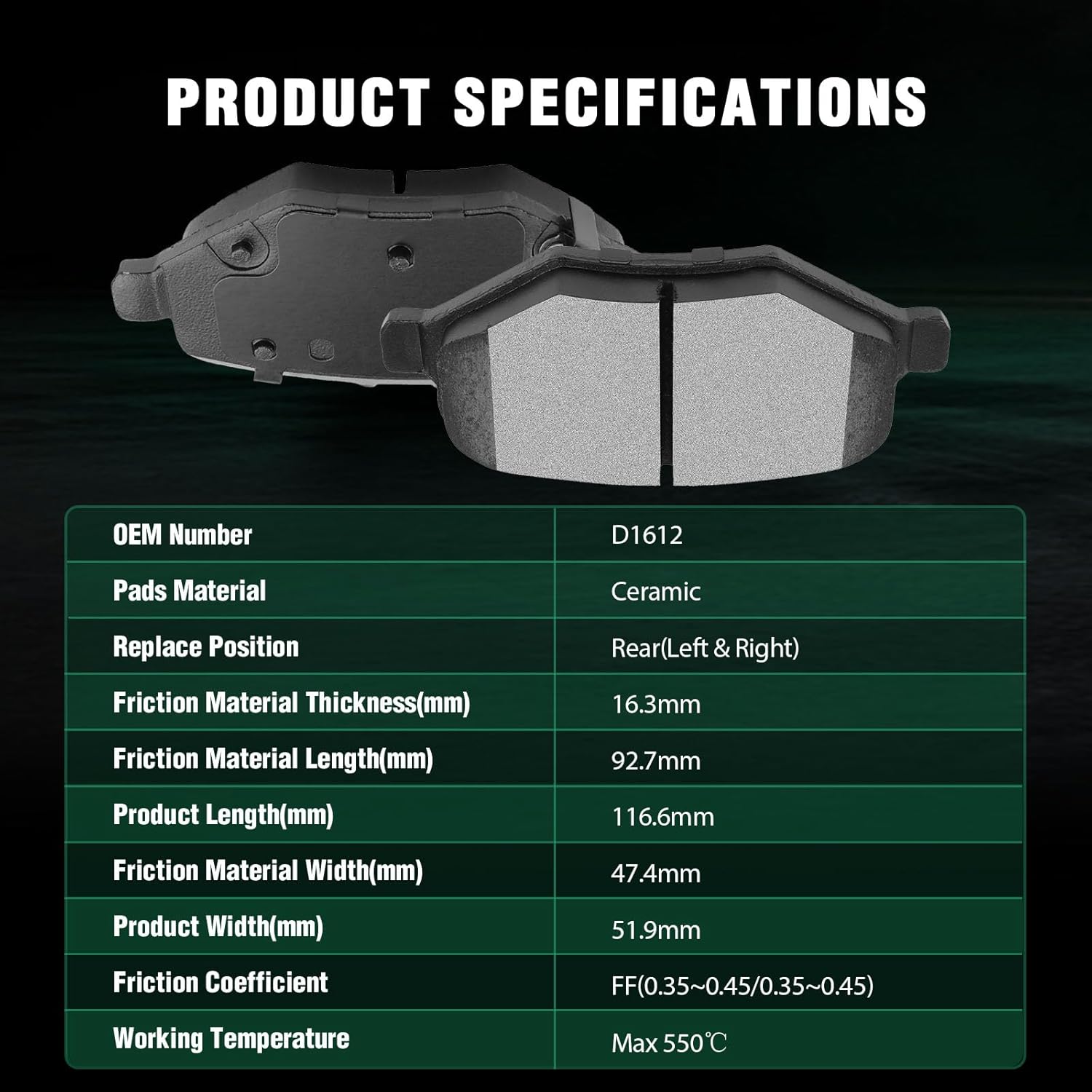 AUTOMUTO 4PCS Rear Ceramic Disc Brake Pads Set D1612 For Chevrolet Cobalt HHR Malibu For Ford Explorer Flex Police Interceptor Sedan Police Interceptor Utility Special Service Police Sedan Taurus