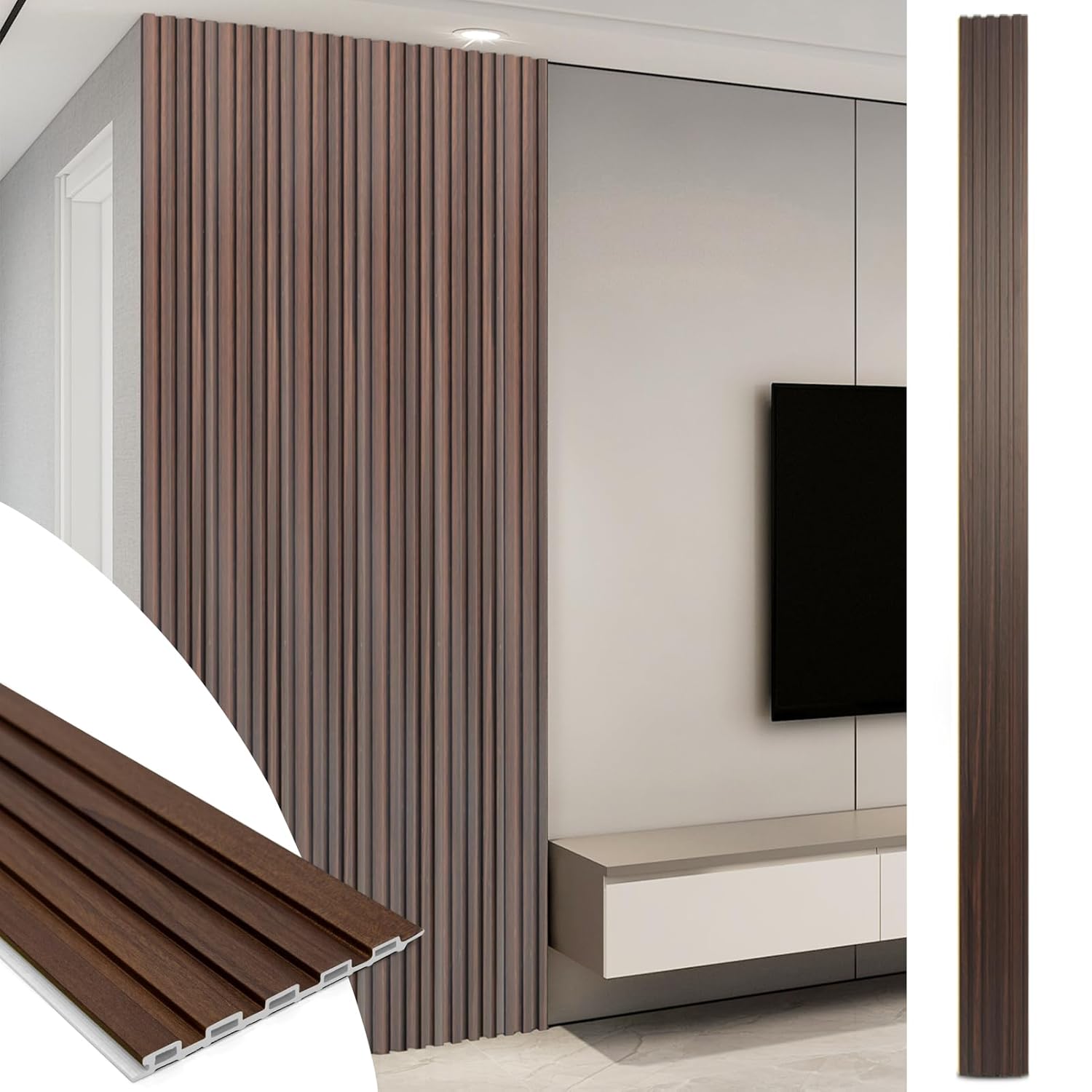 Art3d WPC Slat Wall Panels, 8-Pack 108 x 6 Inch 3D Wall Accents for Interior Wall Decor, Living Room, Bedroom,Walnut