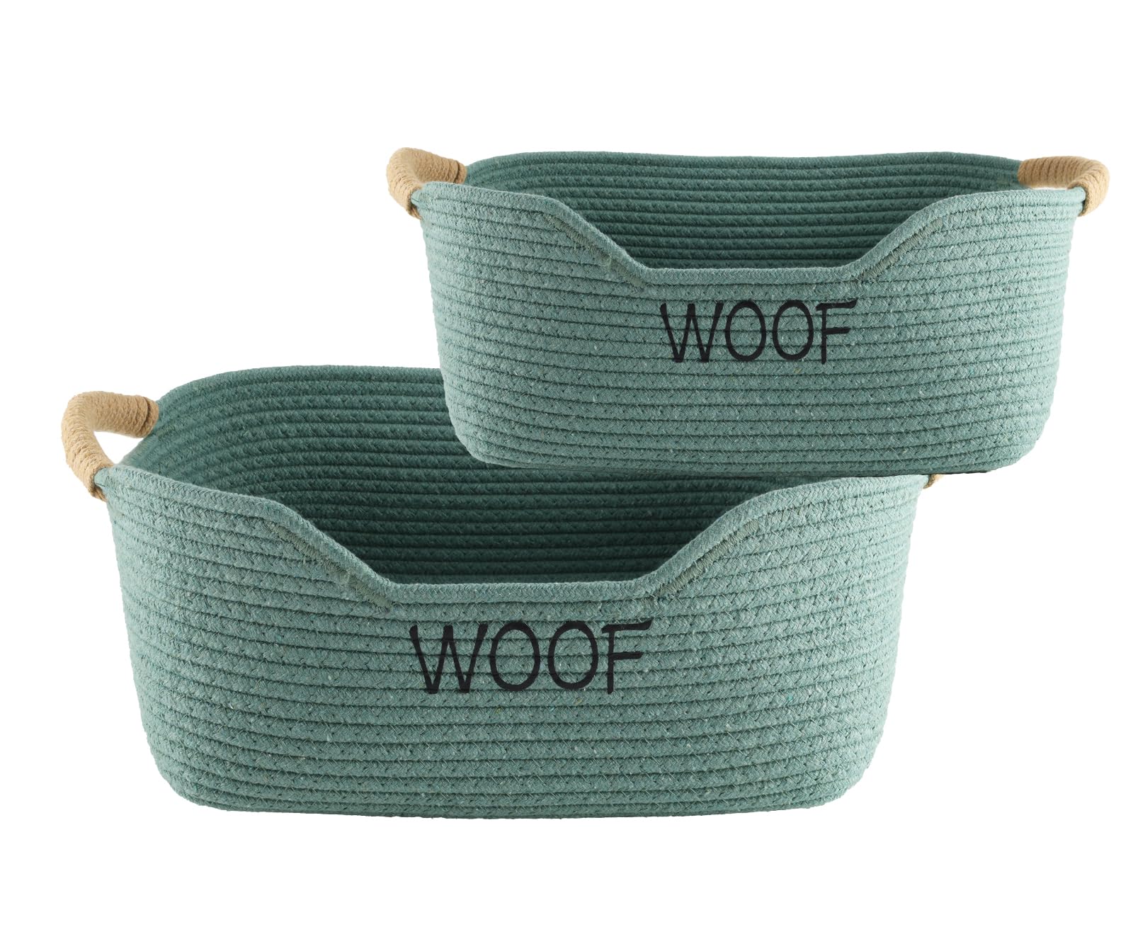 Morezi Dog toy basket 2 pieces woven dog toy box large low in front organizer storage collecting puppy combs shampoo brushes towel grooming stuff in bathroom playroom closet green