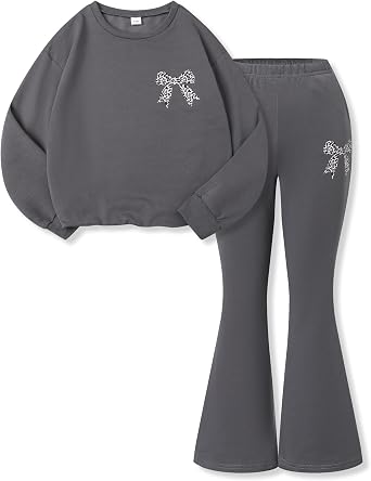 Tween Girls Clothes Long Sleeve Graphic Sweatshirt Top + Bow Knot Pants 2 Piece Outfit Set, Size 7-16Years