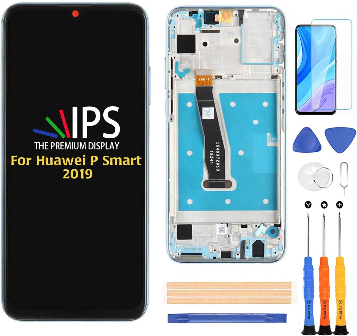 Compatible with Huawei P Smart 2019 LCD Display Screen Replacement,for P Smart 2019 Pot-LX3 LX1 LX1AF LX1RUA LX2J Display LCD Panel Repair Parts Kit,with Tempered Glass+Tools (Black with Frame)