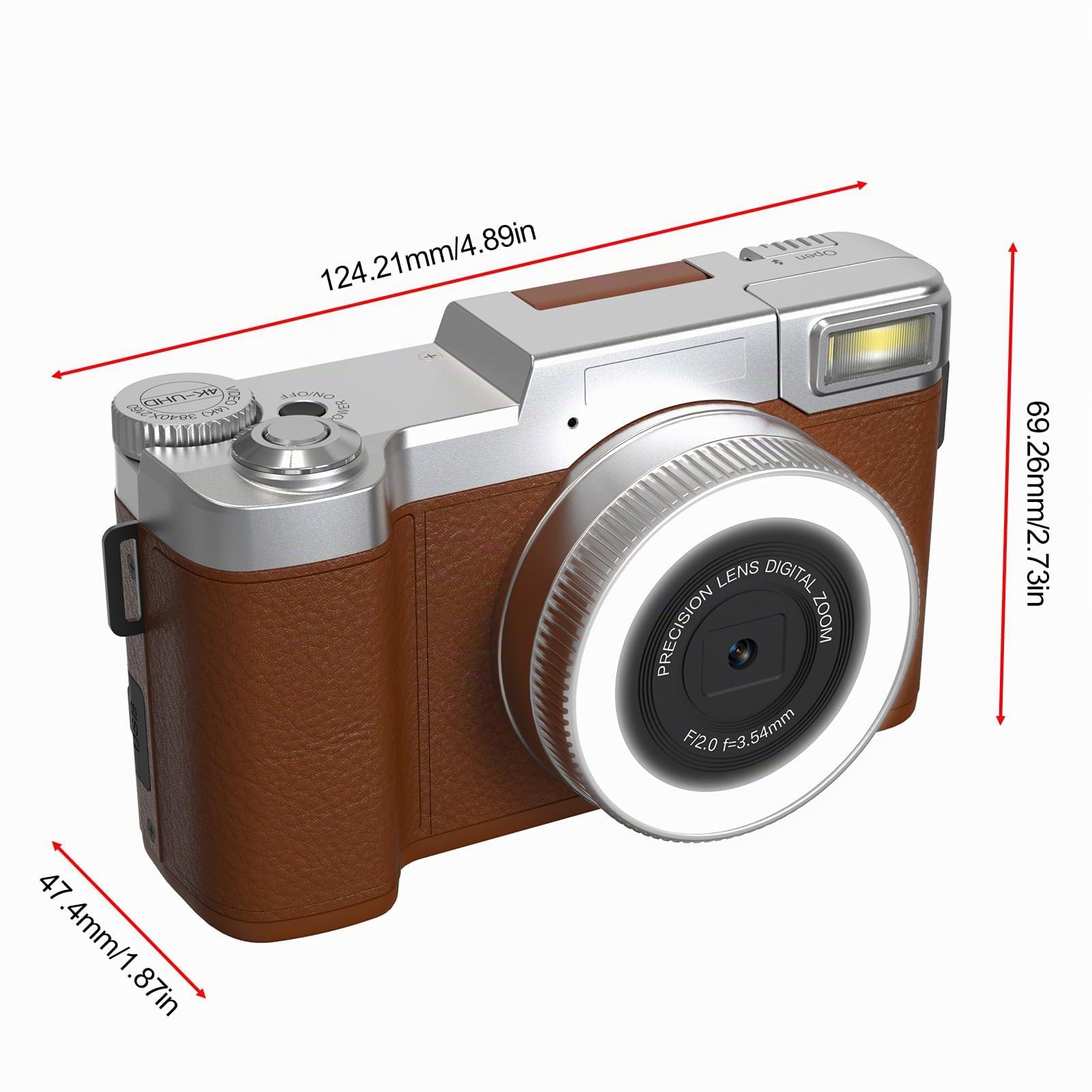 Andoer Cámara digital 4K, cámara de fotos de enfoque automático de 48 MP, cámara compacta portátil con pantalla plegable de 180°, zoom digital de 16X para niños, adolescentes, estudiantes