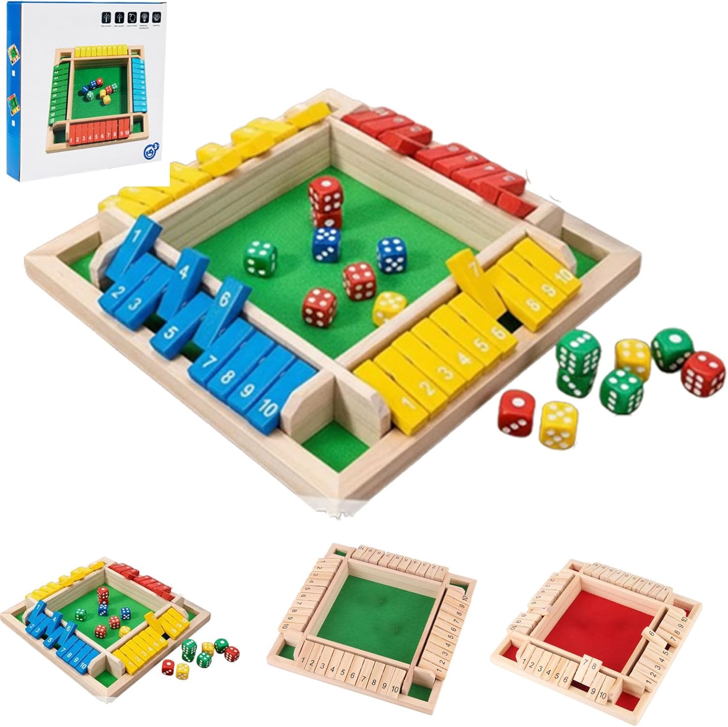 Shut The Box Game Wooden, Shut The Box Game 4 Player, Educational Wooden Dice for Classroom and Home Entertainment (Multicolor)