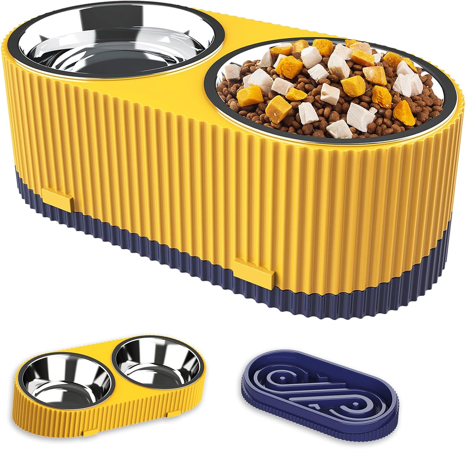 Vantic Elevated Cat Bowls - Slow Feeder Raised Bowl for Cats and Puppy Small Dogs, 12°Tilted Anti-Vomiting Food and Water Bowl with 2…
