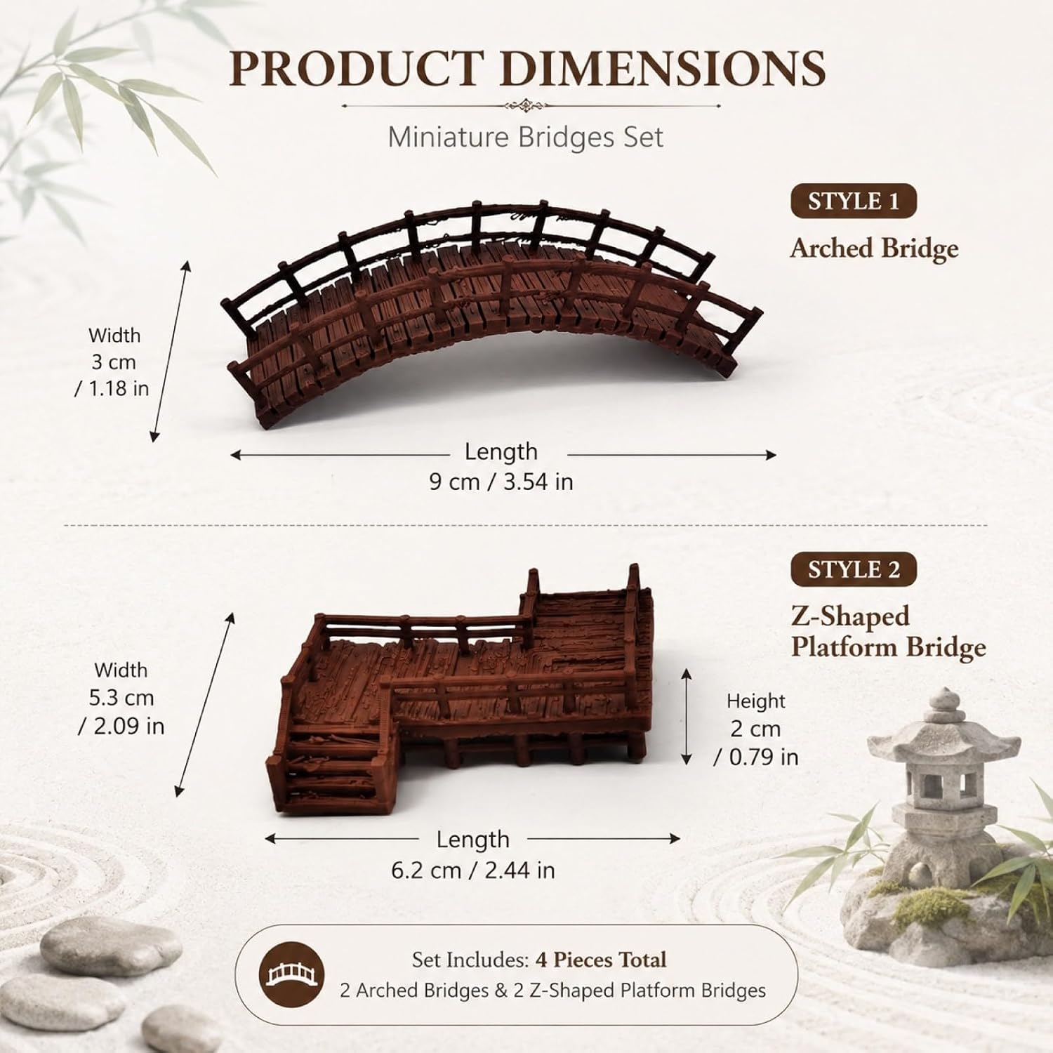 LOGOFUN 4PCS Miniature Arch Bridge Chinese Garden Z Shaped Bridges