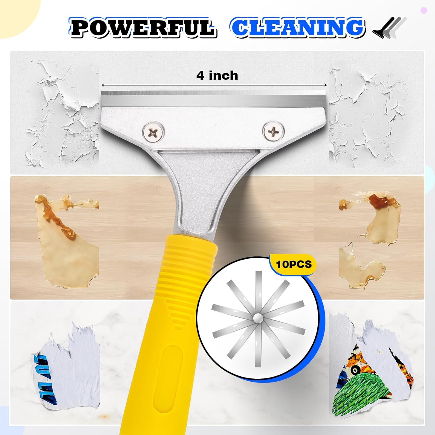 DIYSELF Scraper Tool 5.4 ft (65 in), Adjustable Floor Scraper | Heavy-duty paint scraper with 4-Inch Razor Blade, long-handle razor scraper for cleaning windows, glass, shower, gum, tile