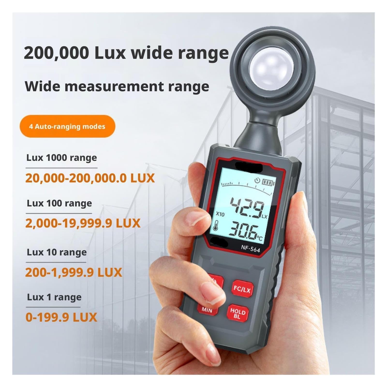 Medidor de Luz, Medidor de Lux Digital Alta precisión NF-564 luz 200.000 Probador múltiple