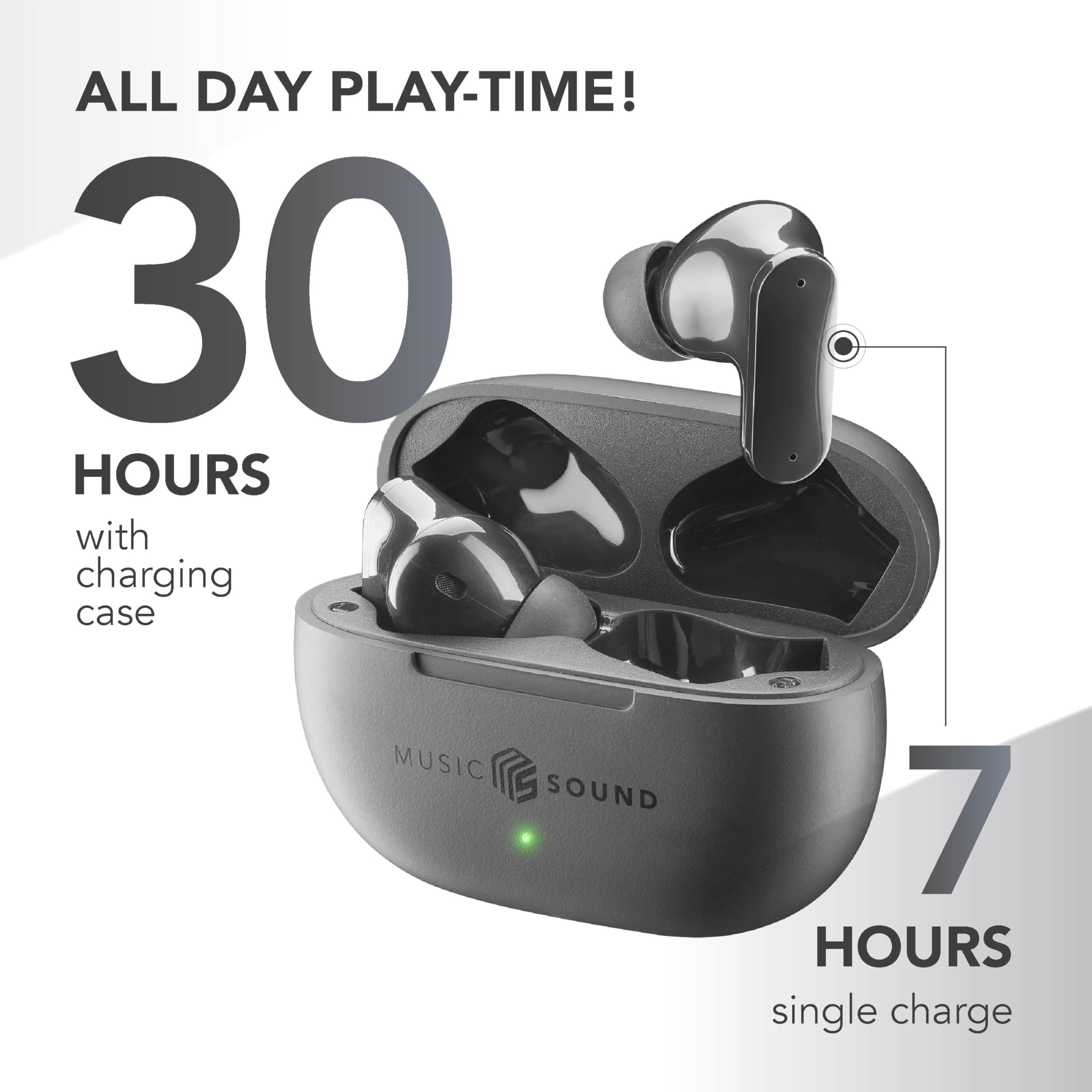 Music Sound Słuchawki douszne TWS Bluetooth SHIELD – Wireless – Design In-Ear – Technologia ANC Active Noise Cancelling - Play Time 30 Godzin – Tryb przezroczystości – Czarny