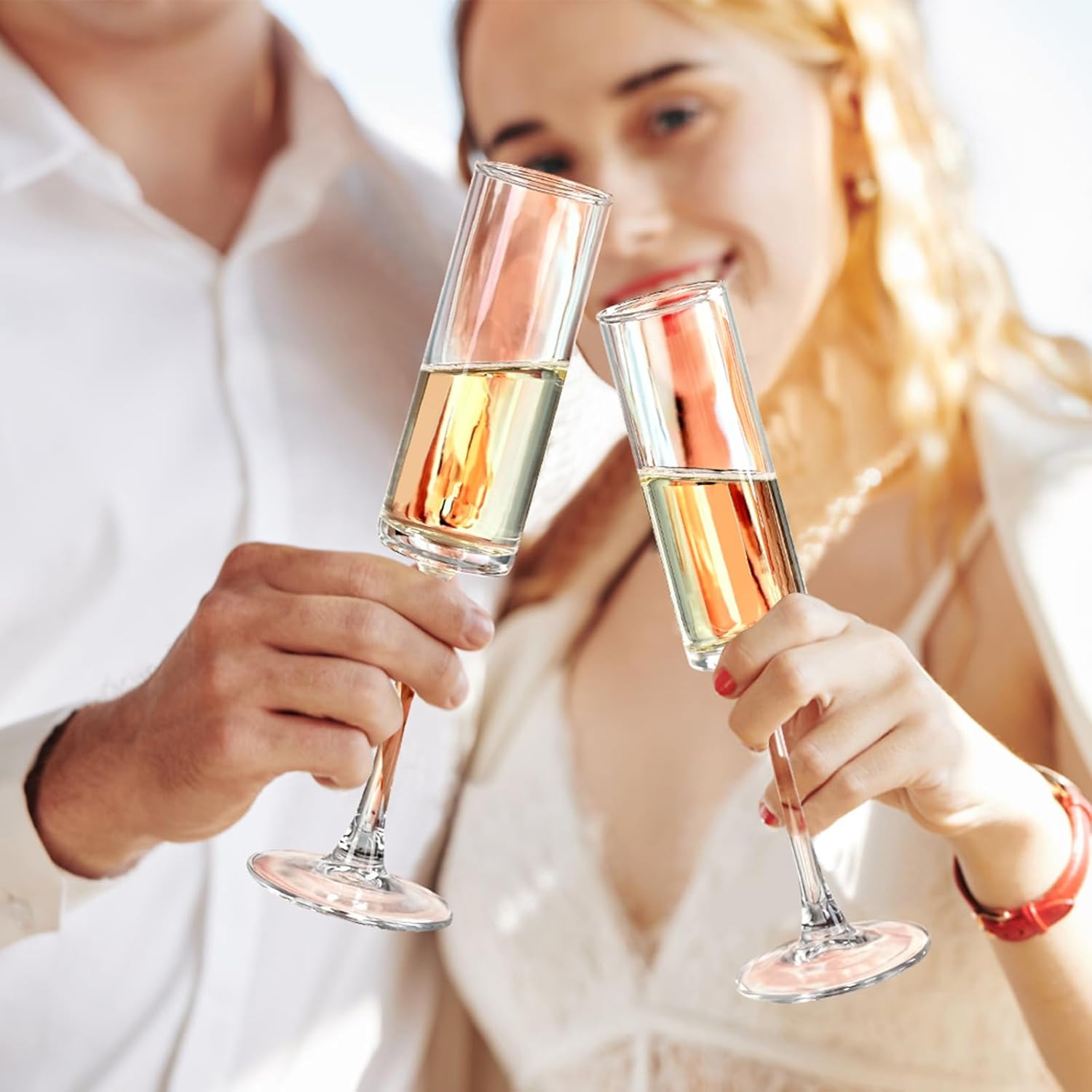 Glass Champagne Flutes Glass, Straight Champagne Glasses Set of 2, Stemmed Mimosa Glasses 7oz, Hand Blown Champagne Flutes, Gifts for Weddings, Parties, Dishwasher Cleaning Christmas - Image 5