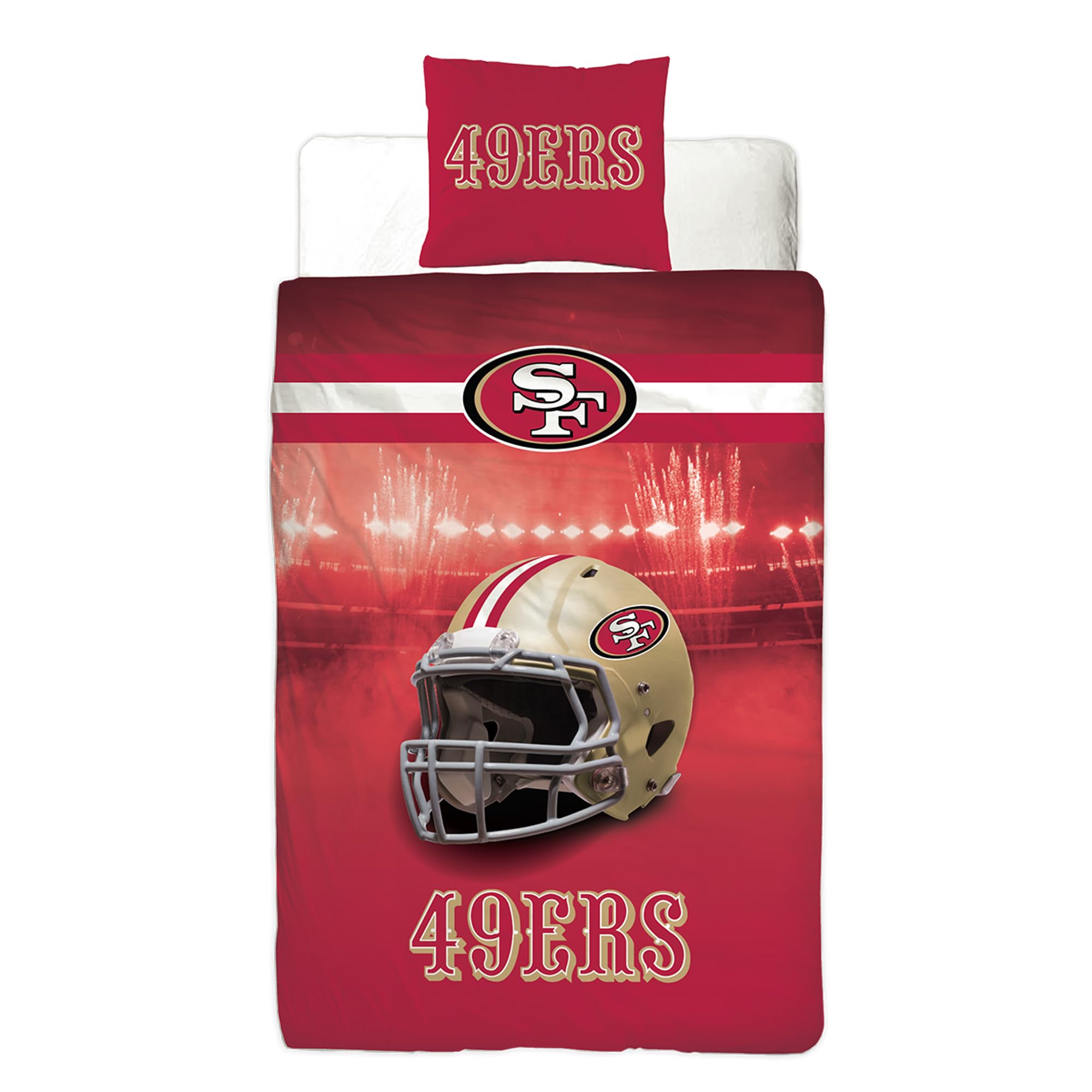 NFL Bettwäsche San Francisco 49ers 135 x 200 cm + 80 x 80 cm 100% Baumwolle in Renforcé-Linon-Qualität Reißverschluss American Football Fan Super Bowl Sourdough Sam Wende-Bezug deutsche Größe