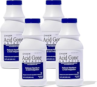 MAJOR Acid Gone Antacid Liquid - Acid Reflux Medicine for Adults - Upset Stomach, Acid Indigestion, and Heartburn Relief - Spearmint Flavored - 12 Fl. Oz. (4 Pack)