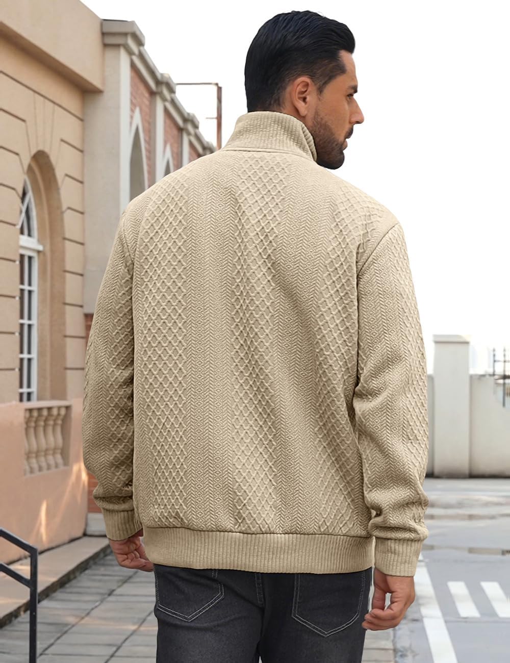 Men's Quarter Zip Sweatshirt Pullover Sweater Casual Long Sleeve Stand Collar Quarter Sweaters - Image 3