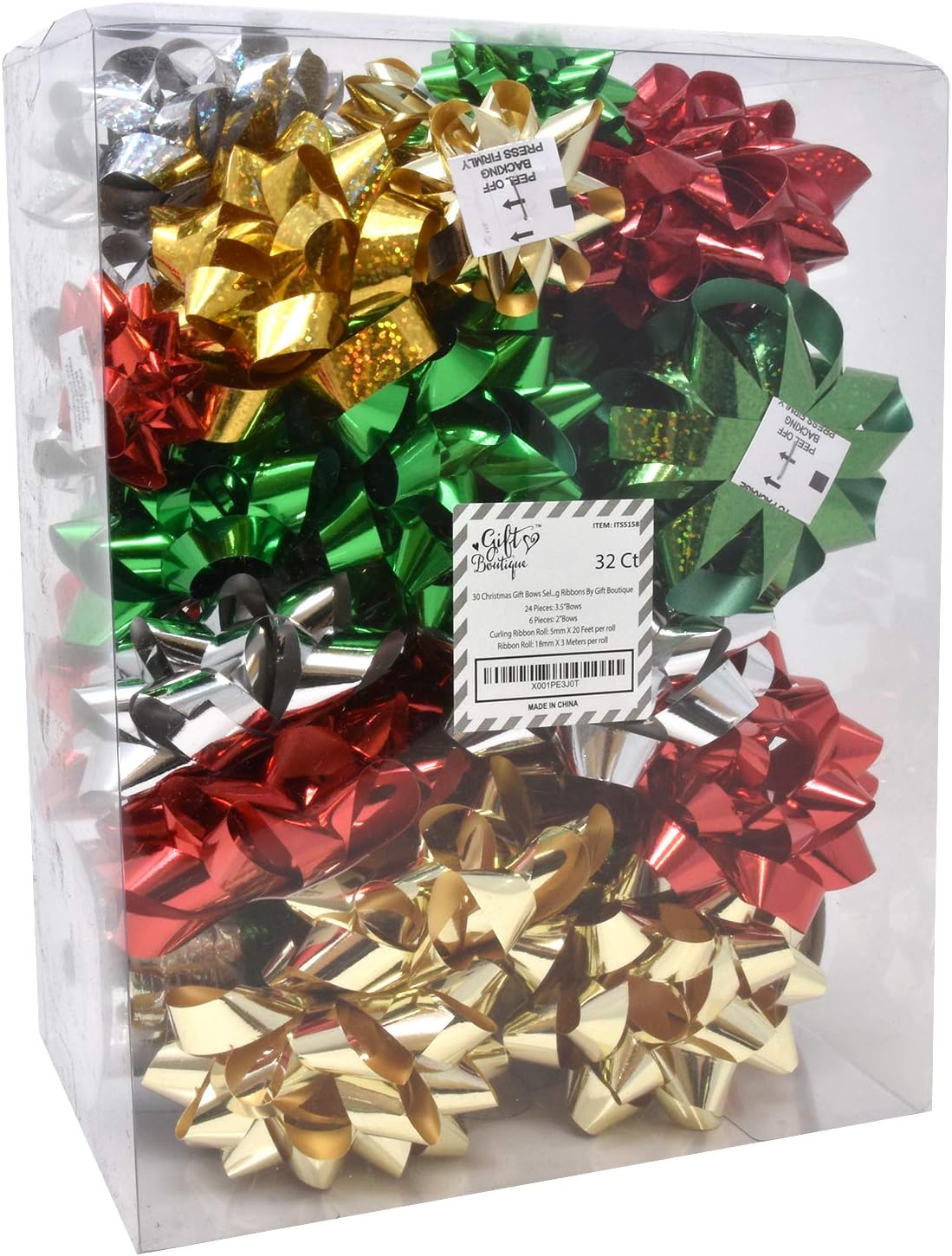 30 Christmas Self Adhesive Gift Bows and 8 Rolls of Christmas Curling Ribbons by Gift Boutique : Health & Household