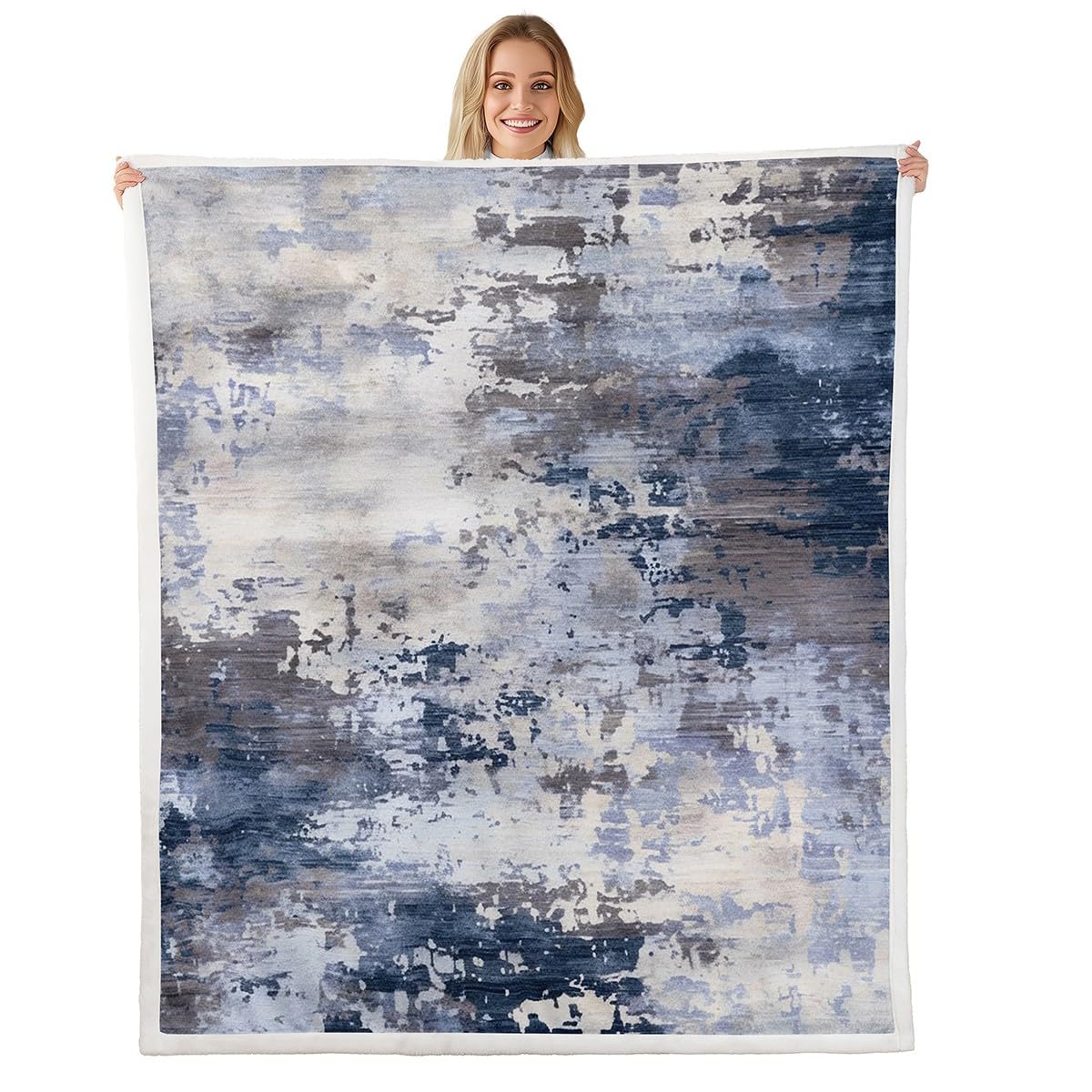 Erosebridal Watercolor Throw Blanket,Modern Abstract Fleece Blanket for Couch Crib Chair,Navy Blue Tie Dye Ombre Fuzzy Blanket,Contemporary Grunge