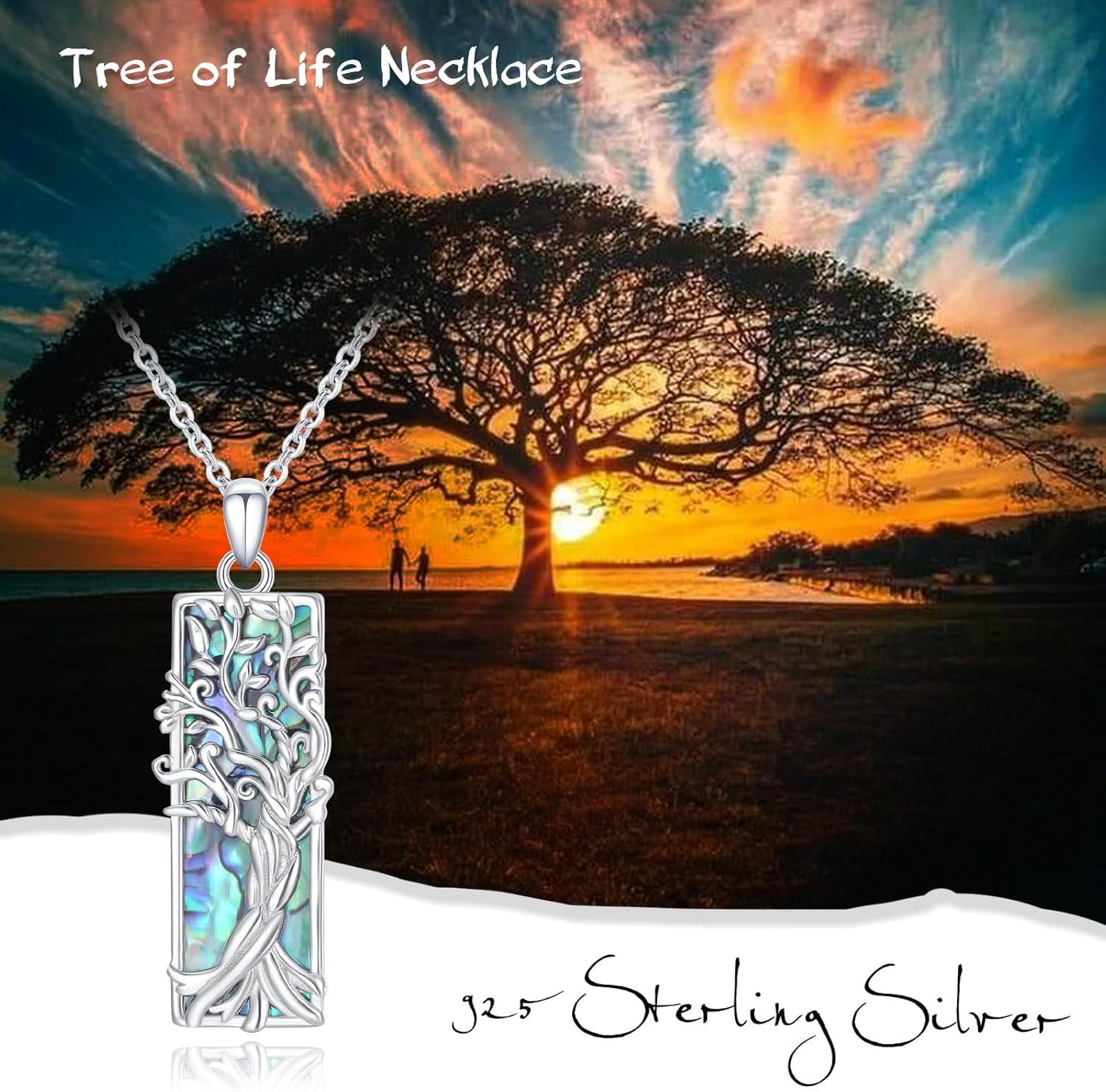 S925 Sterling Silver Tree of Life Necklace For Men Women Abalone/Turquoise/Vintage Retro Oxidation/ Famtima Hand/Round/Square/Teardrop/Rectangle/Oval Family Tree Pendant Necklaces Jewelry Gifts For Valentine's Day Christmas Mother's Day - Image 4