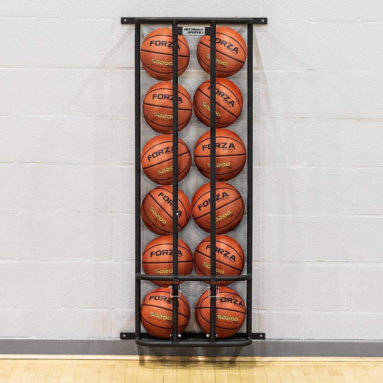 FORZA Rack de Rangement de Ballons à Fixer au Mur – Étagère Murale à Ballons pour Basket-ball, Football, Volley-ball, Handball (Casier Verrouillable avec Cadenas) (12 ballons)