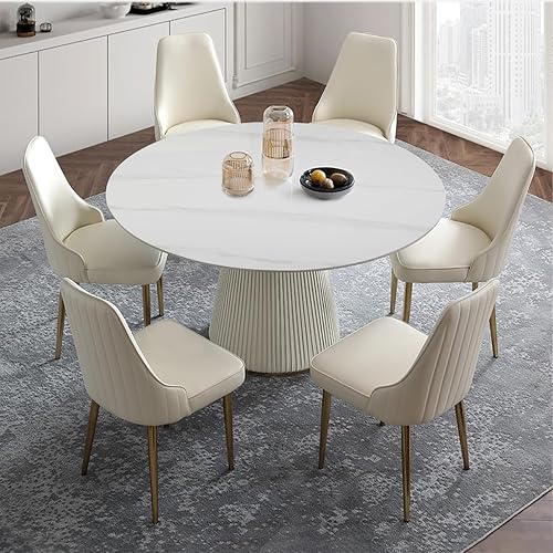 Vista 14 de Montary Mesa de comedor rectangular moderna de 71 pulgadas para 6-8 asientos, mesa de comedor de mármol blanco con mesa de piedra sinterizada y base