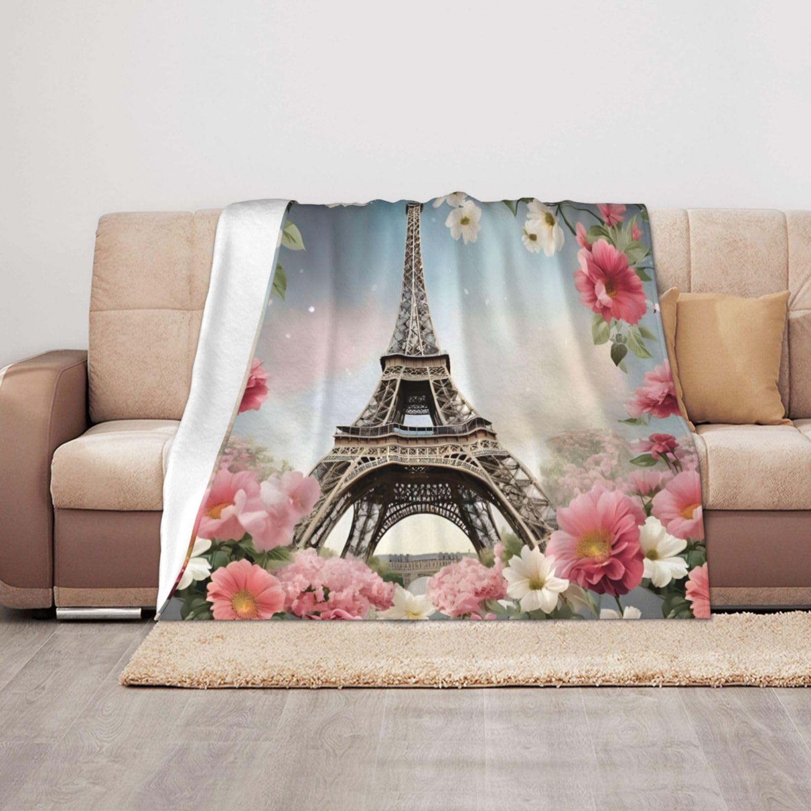 Couverture en peluche Tour Eiffel 127x101 cm pour canapé parisien