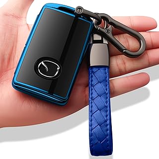 for Mazda Key Fob Cover with Keychain Key Case Key Shell 360 Degree Full Protection Compatible with 2019-2025 Mazda 3, Mazda 3 Hatchback, 2020-2025 Mazda CX-5, CX-30, CX-9-Blue