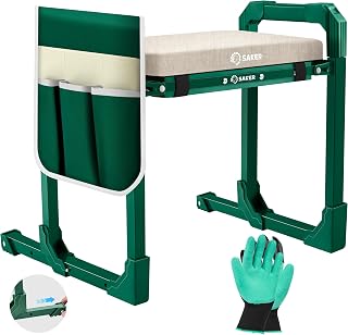 Saker 2-in-1 Garden Kneeler & Seat: Foldable Gardening Stool with Extendable Legs, Thick Pad & 400lb Support for Elderly Gardeners