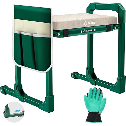 Saker Garden Kneeler and Seat Foldable Gardening Stool with Extendable Legs & Thickened Pad, Tool, Heavy Duty Support for Elderly, Gardening, Outdoor Use